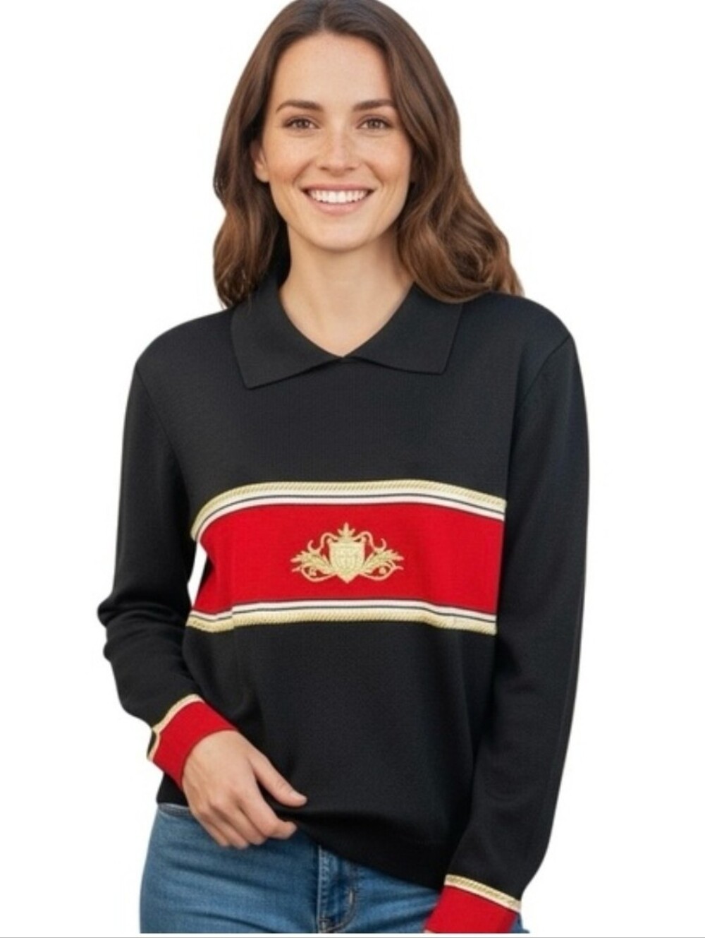 ST.JOHN Collection Sweater by Marie Gray Collared Set Black Casual Semi-formal